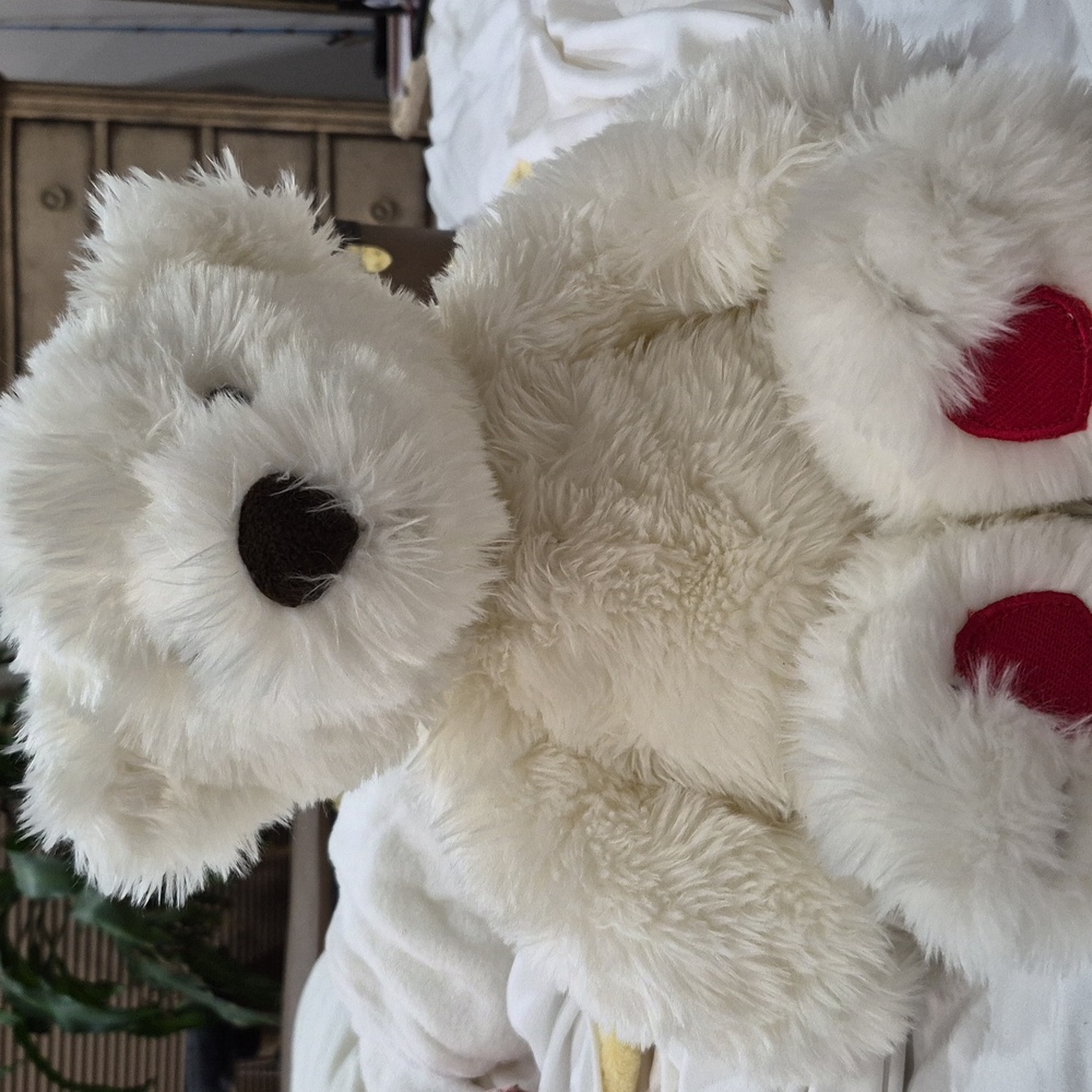 Plush White Teddy Bear with Red Accents Valentines Galentines